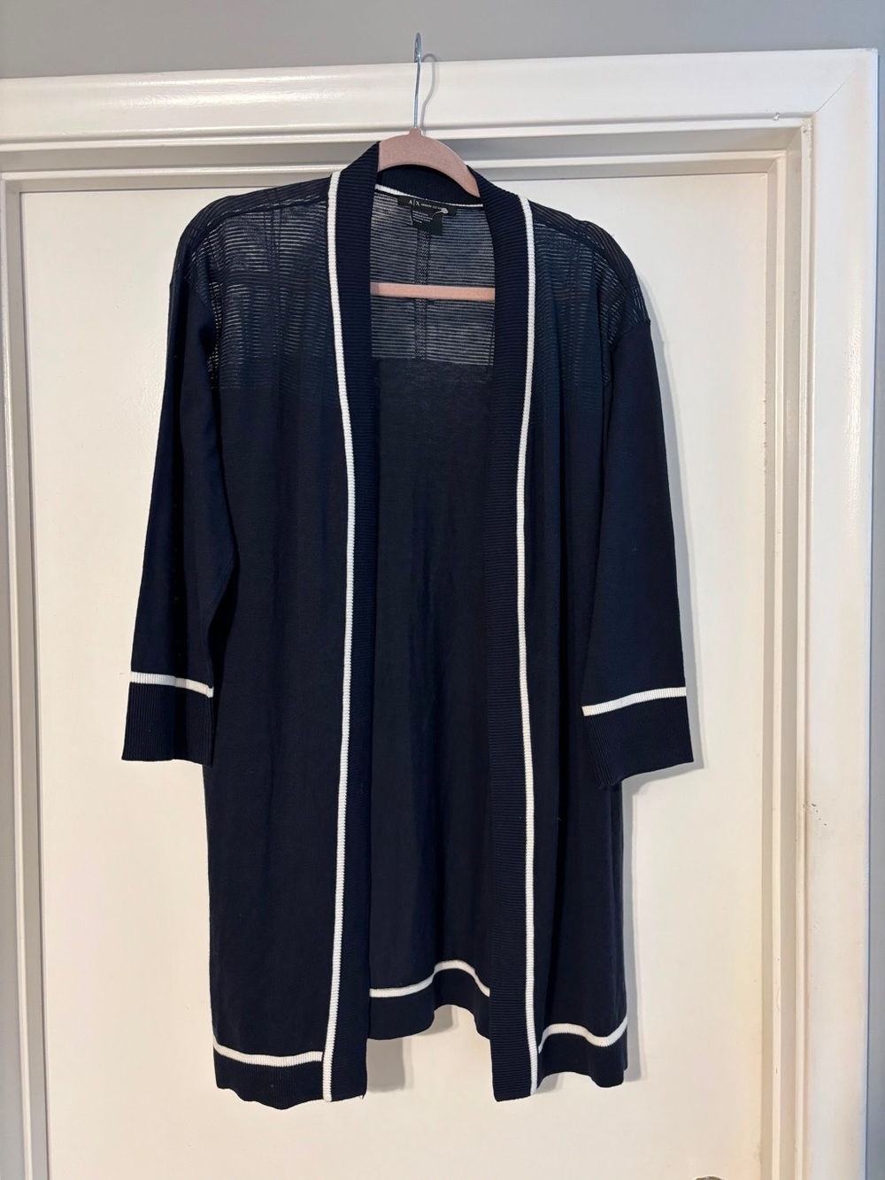 A|X Armani Exchange Navy Open Front Ribbed Knit Longline Cardigan Sweater